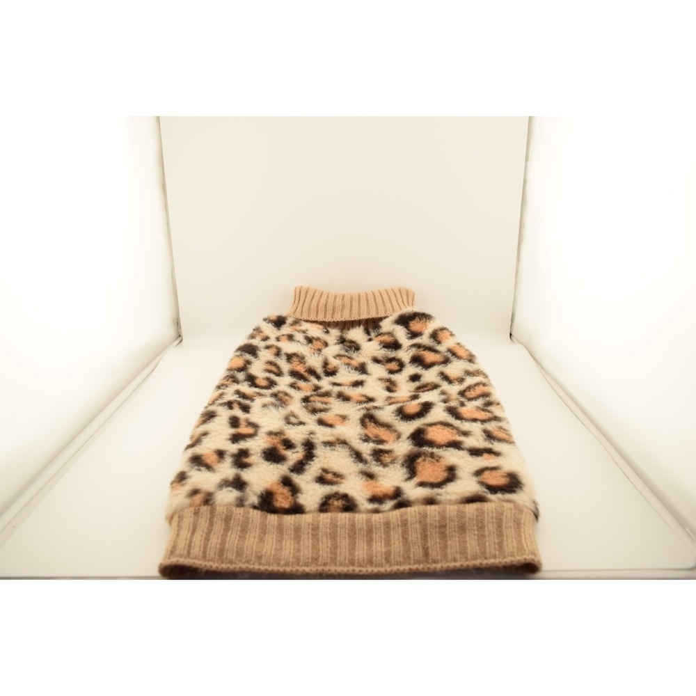 Small Dog Sweater Size S Leopard Print Fuzzy Knit Turtleneck Tan Brown Pet